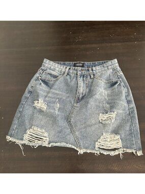 Womens Ivory Brand Distressed Denim Skirt Size Small